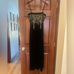 Status Collection Vintage 90s Y2K Black Velvet Gold Glitter Evening Gown L USA